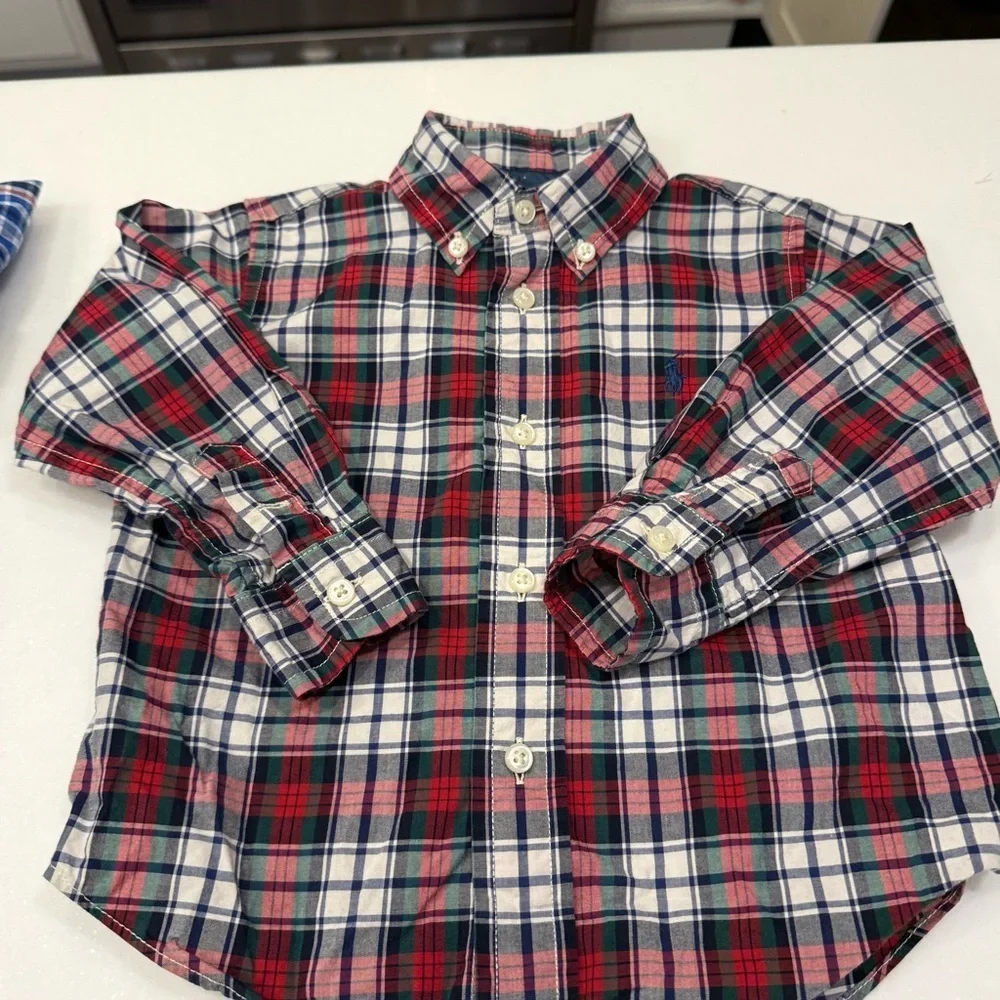 Ralph Lauren Set Of 3 Toddler Boys Button Down Shirts Plaid Long Sleeves Sz 18MO